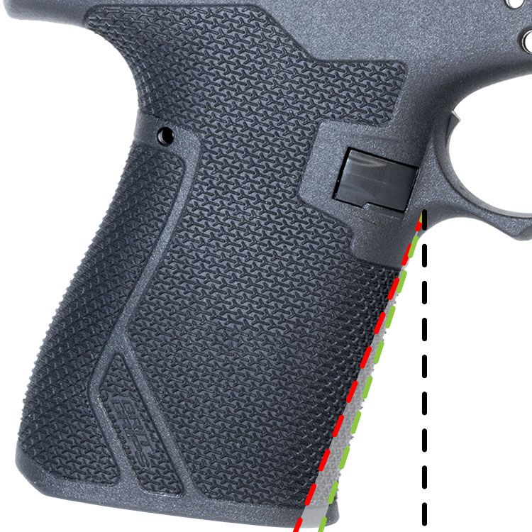 Exceptional frame ergonomics with 18° grip angle (versus OEM 21° grip angle)